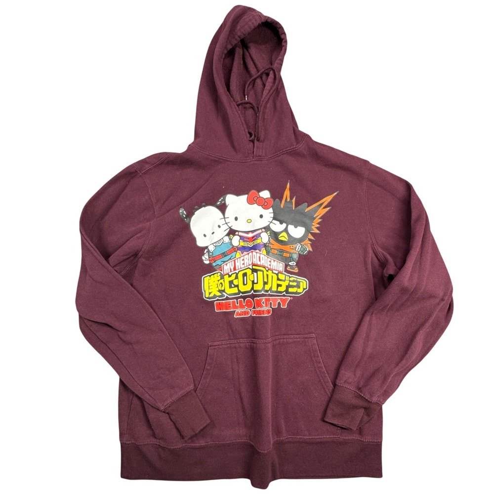 Sanrio Hoodie Mens L Maroon My Hero Academia Hello Kitty Graphic